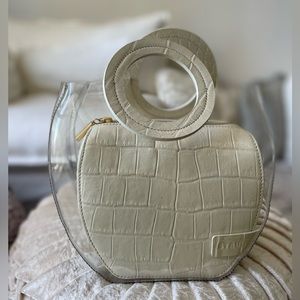 Staud rectangular PVC bag with matching zip insert ivory